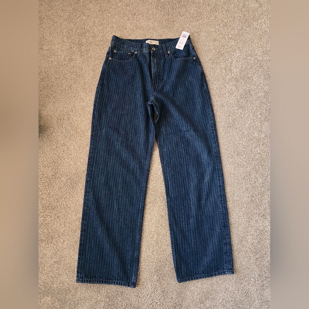 Abercrombie & Fitch High Rise Loose Dark Pinstriped Jeans Sz 28